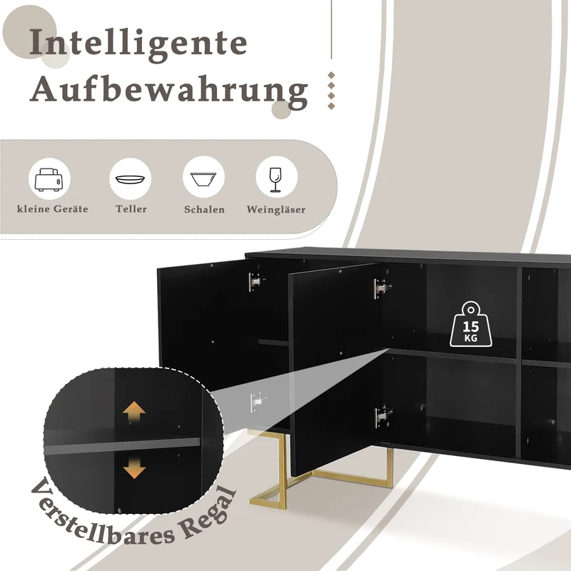 Buffet haut avec 3 portes noir mat motif de forme U H81/B138/T40 CRUUGREN BLACK