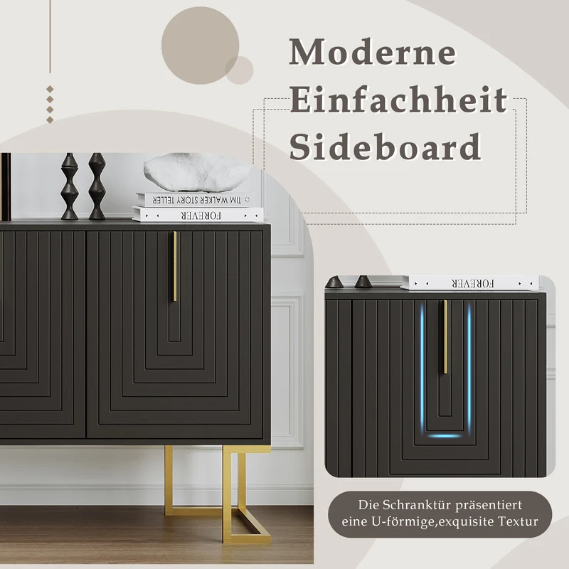 Buffet haut avec 3 portes noir mat motif de forme U H81/B138/T40 CRUUGREN BLACK