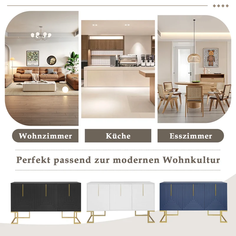 Buffet haut avec 3 portes noir mat motif de forme U H81/B138/T40 CRUUGREN BLACK