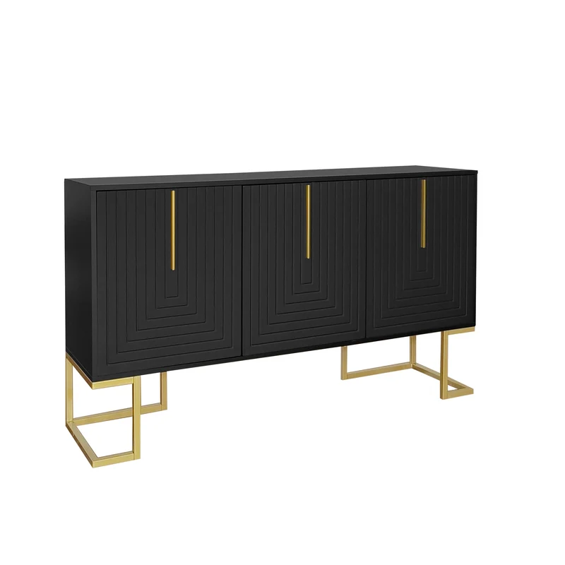 Buffet haut avec 3 portes noir mat motif de forme U H81/B138/T40 CRUUGREN BLACK
