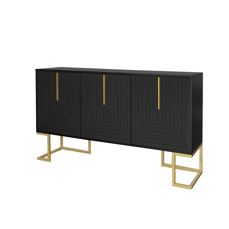Buffet haut avec 3 portes noir mat motif de forme U H81/B138/T40 CRUUGREN BLACK