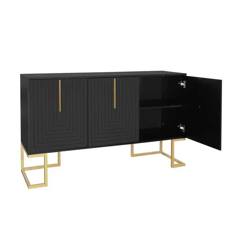 Buffet haut avec 3 portes noir mat motif de forme U H81/B138/T40 CRUUGREN BLACK