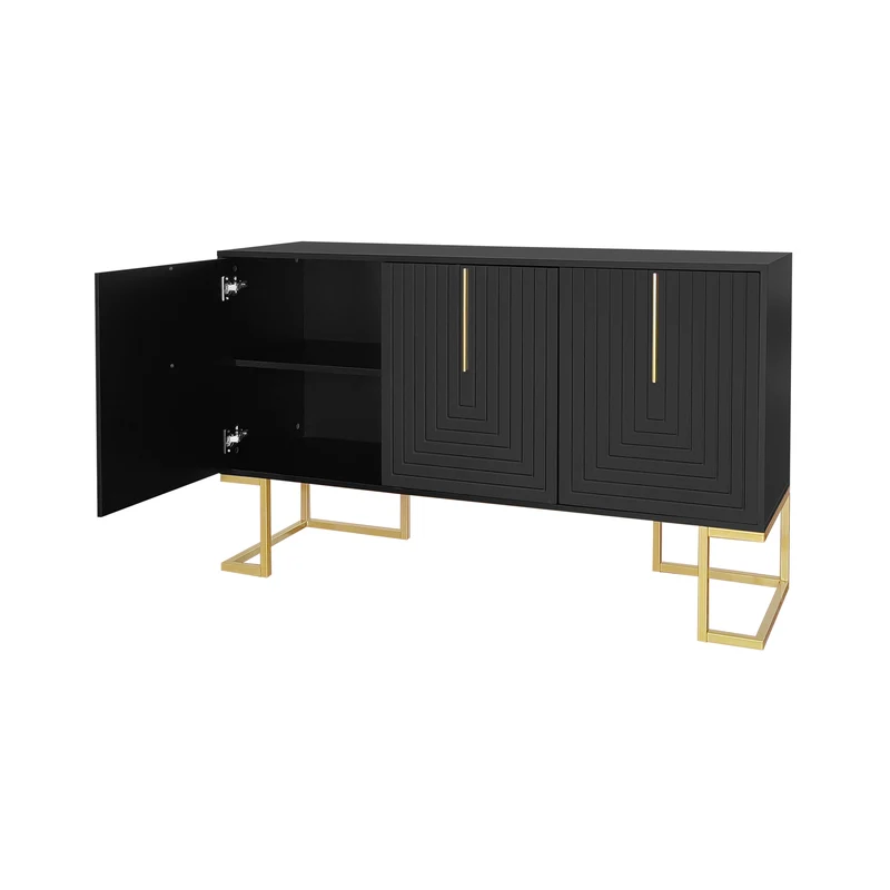 Buffet haut avec 3 portes noir mat motif de forme U H81/B138/T40 CRUUGREN BLACK