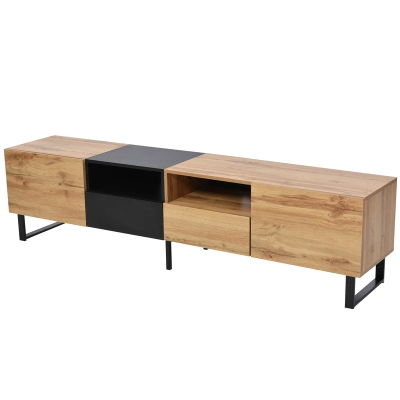 Meuble TV moderne au design noir et bois avec espace de rangement spacieux MODAI