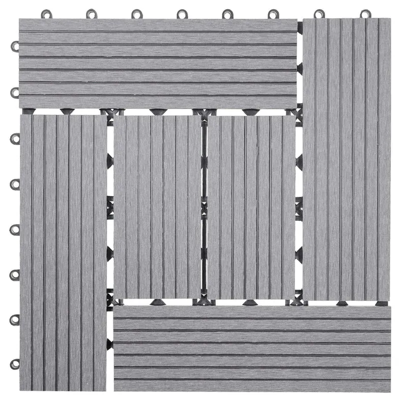 Carrelage de sol WPC balcon terrasse aspect bois 11 pièces 30x30cm 1m² décalage en teck gris 04_0005436
