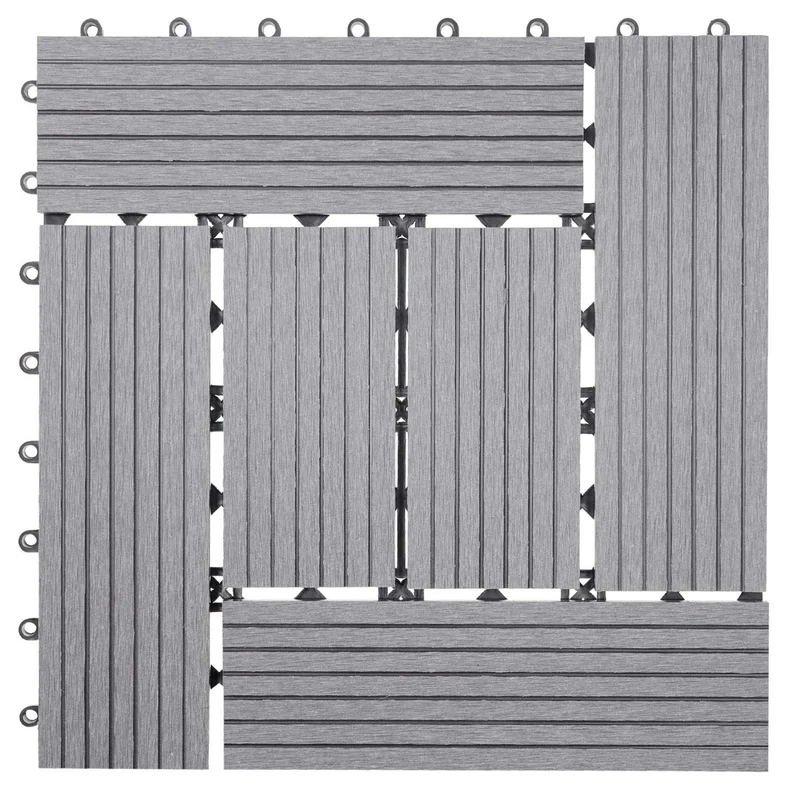 Carrelage de sol WPC balcon terrasse aspect bois 11 pièces 30x30cm 1m² décalage en teck gris 04_0005436