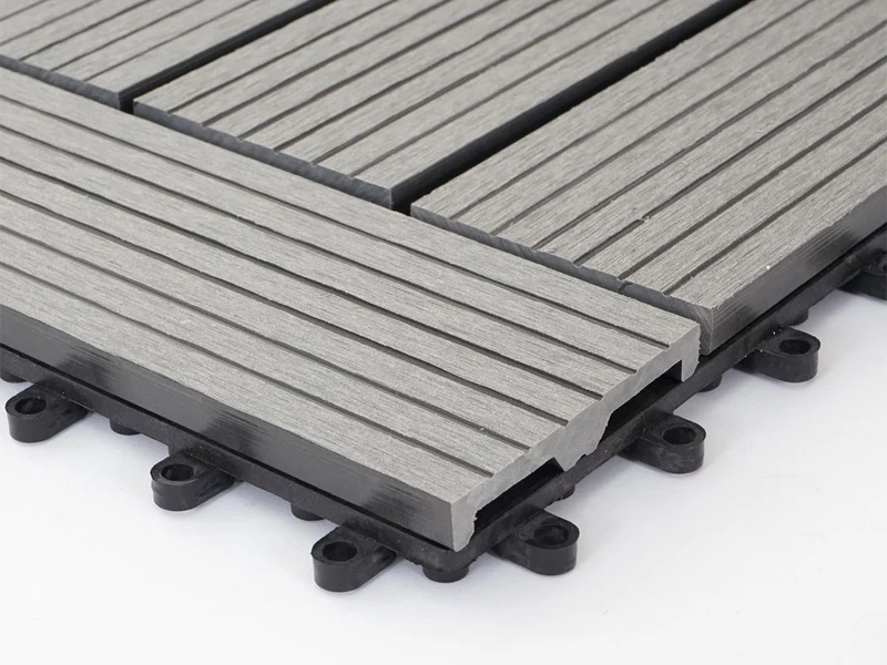 Carrelage de sol WPC balcon terrasse aspect bois 11 pièces 30x30cm 1m² décalage en teck gris 04_0005436