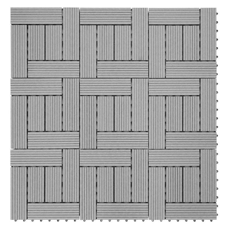 Carrelage de sol WPC balcon terrasse aspect bois 11 pièces 30x30cm 1m² décalage en teck gris 04_0005436