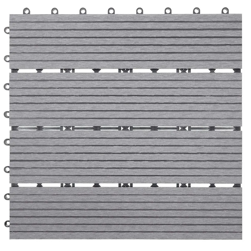 Set de 11 dalles de terrasse aspect bois WPC pour balcon jardin terrasse 30x30cm 1m² base gris linéaire 04_0005435