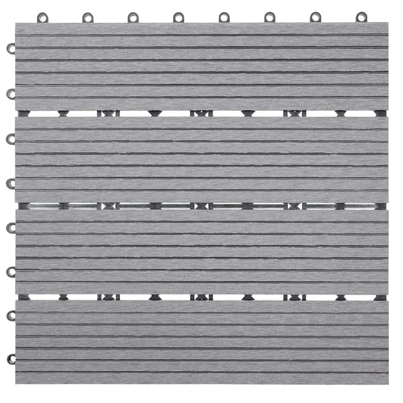 Set de 11 dalles de terrasse aspect bois WPC pour balcon jardin terrasse 30x30cm 1m² base gris linéaire 04_0005435
