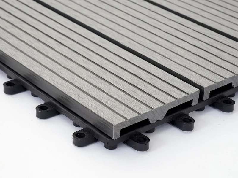 Set de 11 dalles de terrasse aspect bois WPC pour balcon jardin terrasse 30x30cm 1m² base gris linéaire 04_0005435