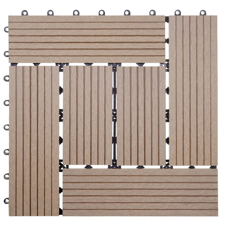 Carrelage de sol WPC balcon terrasse aspect bois 11 pièces 30x30cm 1m² décalage en teckn04_0005444