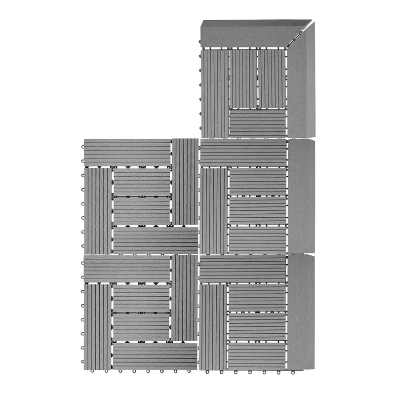 Carrelage de sol WPC balcon terrasse aspect bois 11 pièces 30x30cm 1m² décalage en teckn04_0005444