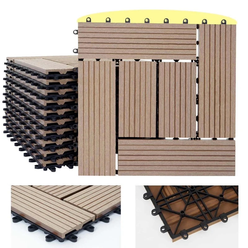 Carrelage de sol WPC balcon terrasse aspect bois 11 pièces 30x30cm 1m² décalage en teckn04_0005444