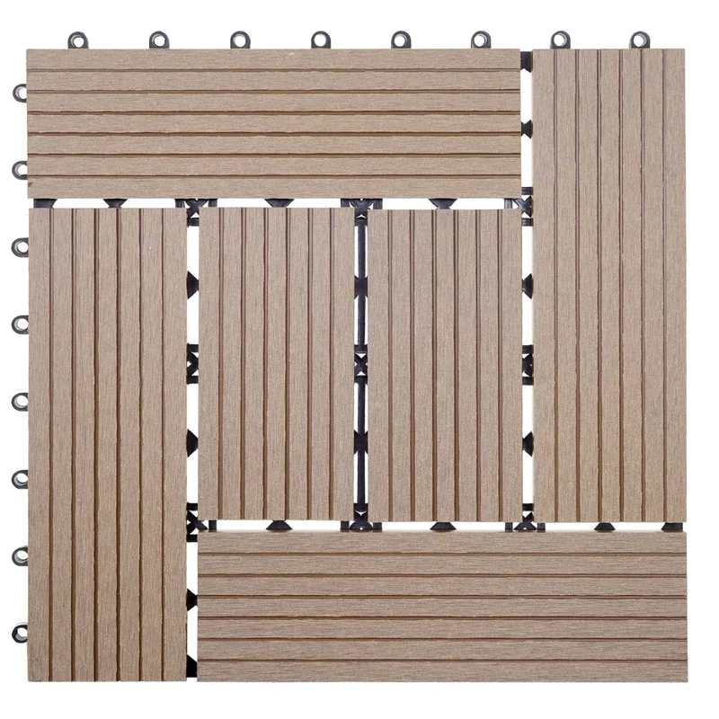 Carrelage de sol WPC balcon terrasse aspect bois 11 pièces 30x30cm 1m² décalage en teckn04_0005444