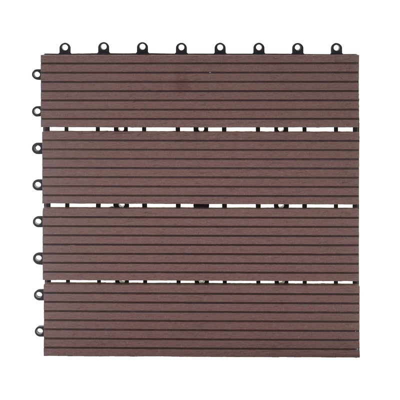 Dalles de terrasse x11 aspect bois en WPC 30x30cm clipsable 1m² balcon jardin extérieur couleur café 04_0005495