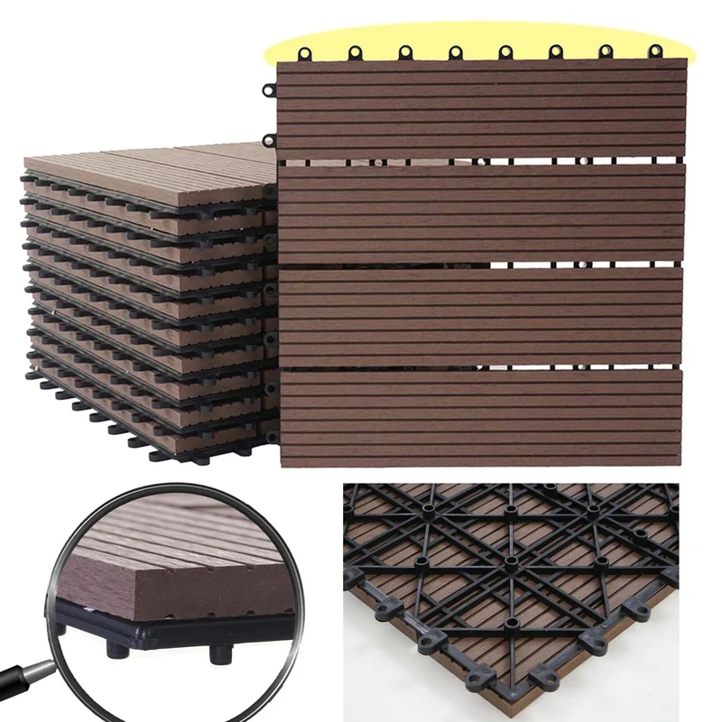 Dalles de terrasse x11 aspect bois en WPC 30x30cm clipsable 1m² balcon jardin extérieur couleur café 04_0005495