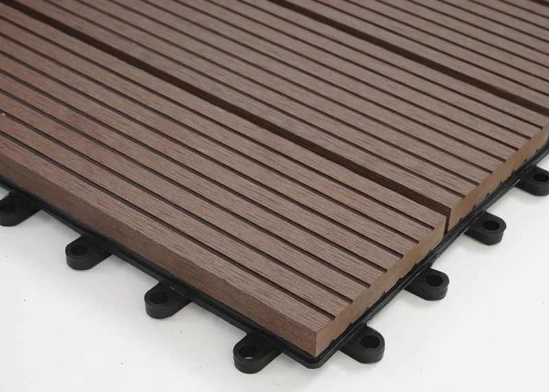 Dalles de terrasse x11 aspect bois en WPC 30x30cm clipsable 1m² balcon jardin extérieur couleur café 04_0005495
