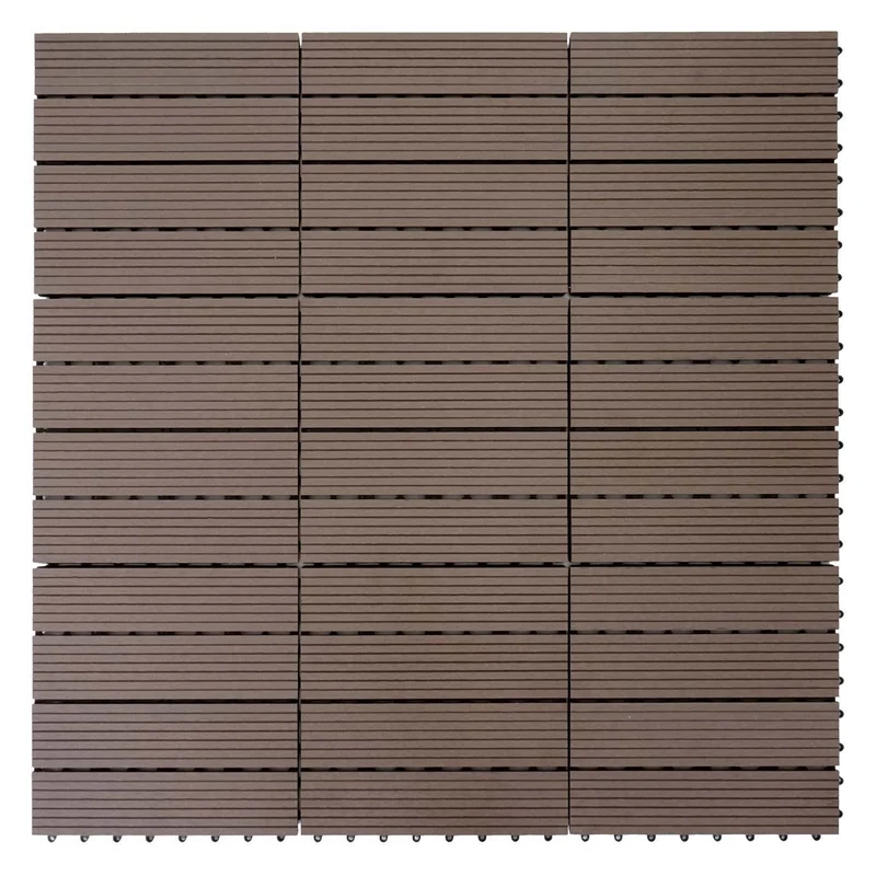 Dalles de terrasse x11 aspect bois en WPC 30x30cm clipsable 1m² balcon jardin extérieur couleur café 04_0005495