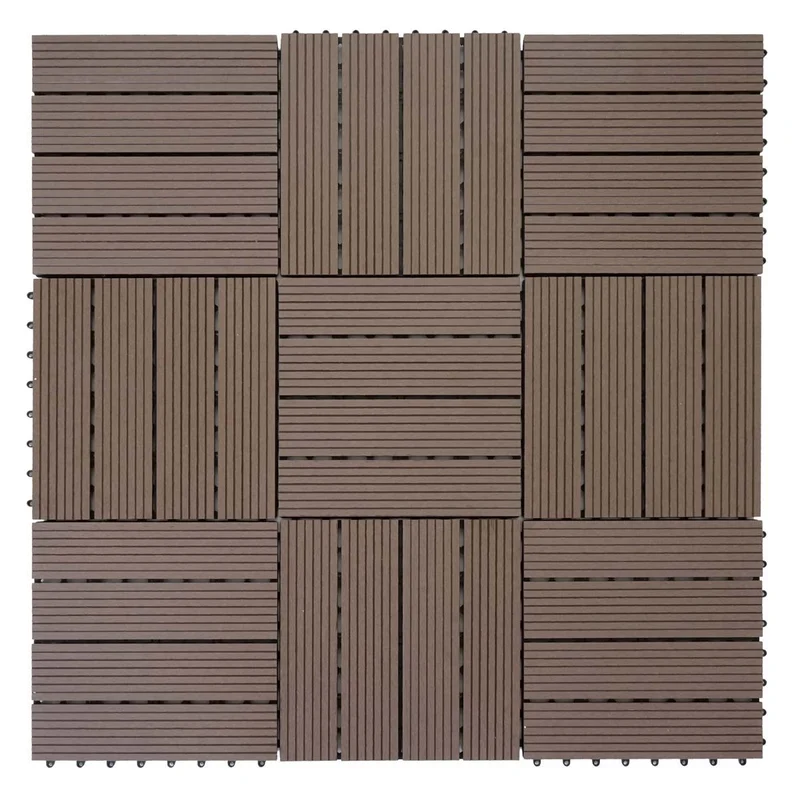 Dalles de terrasse x11 aspect bois en WPC 30x30cm clipsable 1m² balcon jardin extérieur couleur café 04_0005495
