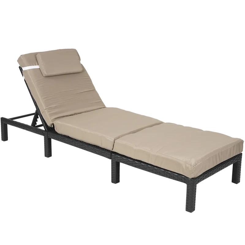 Transat chaise longue bain de soleil jardin en polyrotin anthracite avec coussin 04_0004236