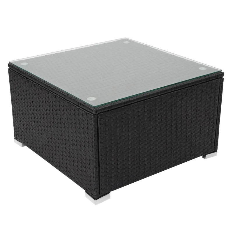 Salon de jardin pour balcon terrasse jardin en polyrotin noir coussin crème 04_0004216