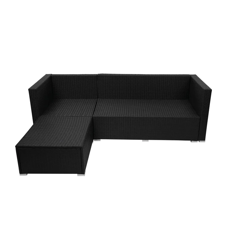Salon de jardin pour balcon terrasse jardin en polyrotin noir coussin crème 04_0004216