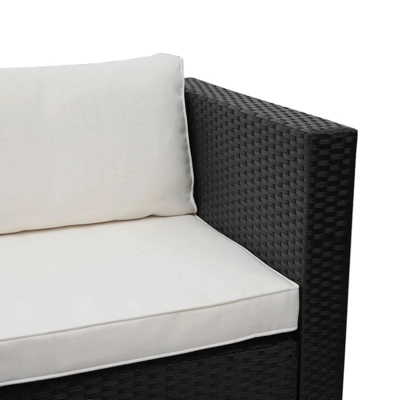 Salon de jardin pour balcon terrasse jardin en polyrotin noir coussin crème 04_0004216