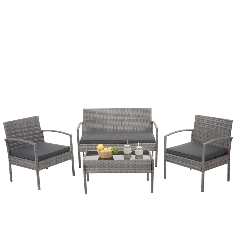 Salon de jardin en polyrotin gris pour balcon jardin terrasse jardin coussins gris foncé 04_0004213