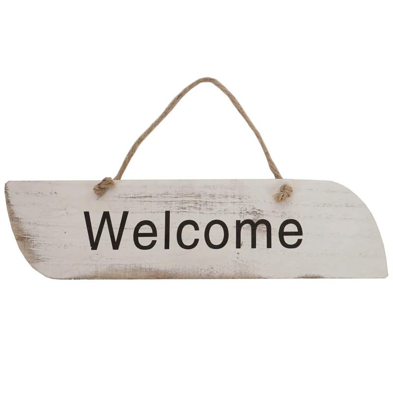 Plaque murale panneau décoratif en bois welcome en bois style vintage 10x43x1cm blanc 04_0004869