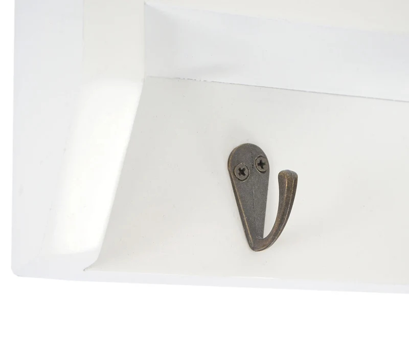 Porte-clés meuble d'entrée mural avec portes et étagère en bois massif gris-blanc vieilli 04_0003588