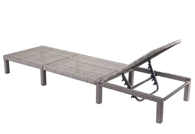 Chaise longue bassique épaisseur 5 cm relax bain de soleil en polyrotin gris coussin gris foncé 04_0004246