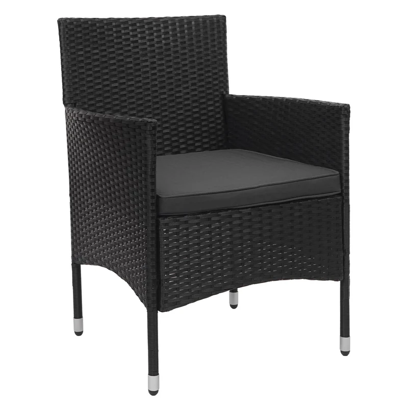 Salon de jardin balcon jardin en polyrotin noir canapé fauteuils table coussin gris foncé 04_0004212