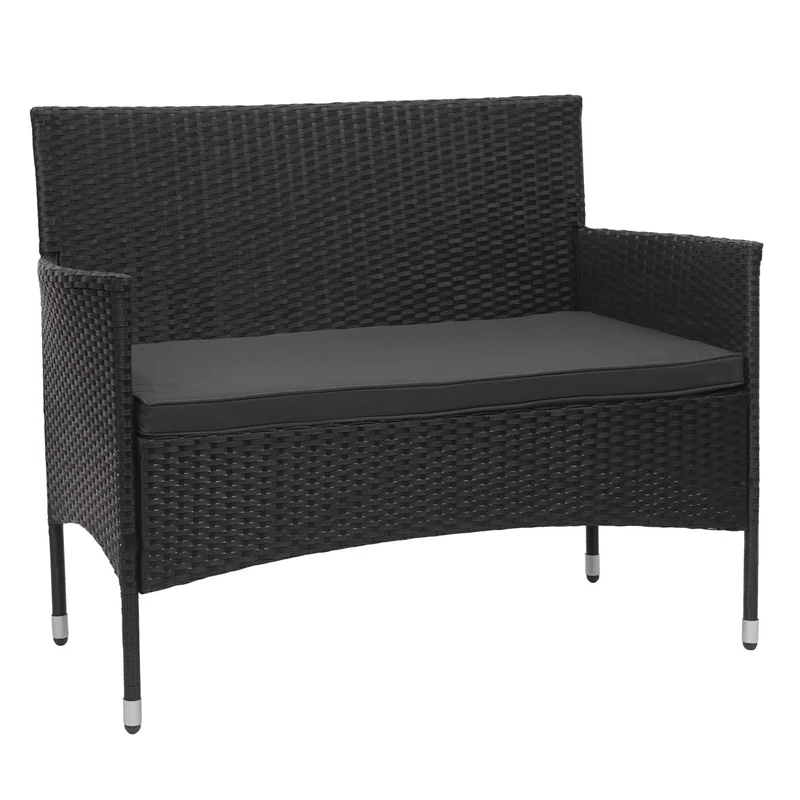 Salon de jardin balcon jardin en polyrotin noir canapé fauteuils table coussin gris foncé 04_0004212