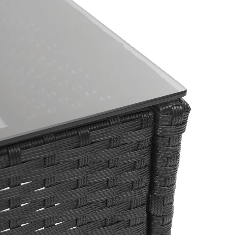Salon de jardin balcon jardin en polyrotin noir canapé fauteuils table coussin gris foncé 04_0004212
