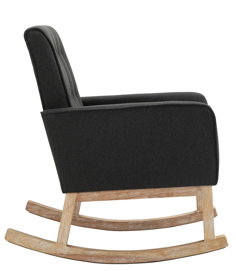 Fauteuil à bascule rocking chair design moderne dossier capitonné en tissu pieds en bois tissu taupe FAL101543