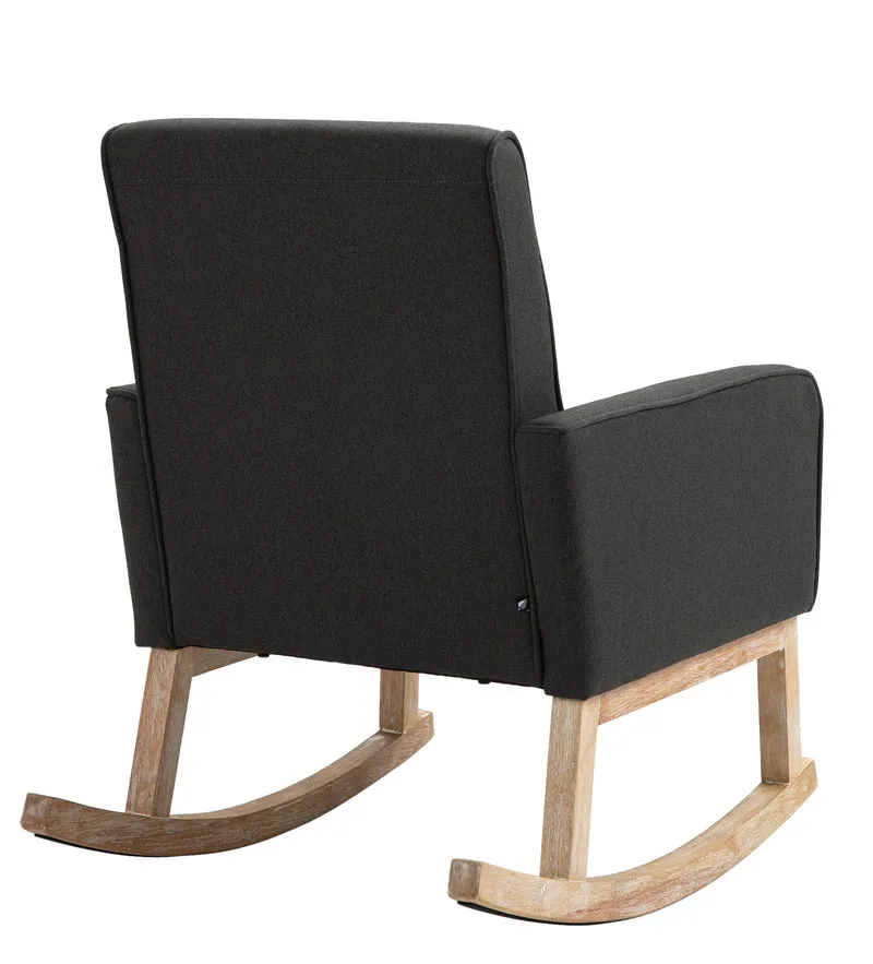 Fauteuil à bascule rocking chair design moderne dossier capitonné en tissu pieds en bois tissu taupe FAL101543