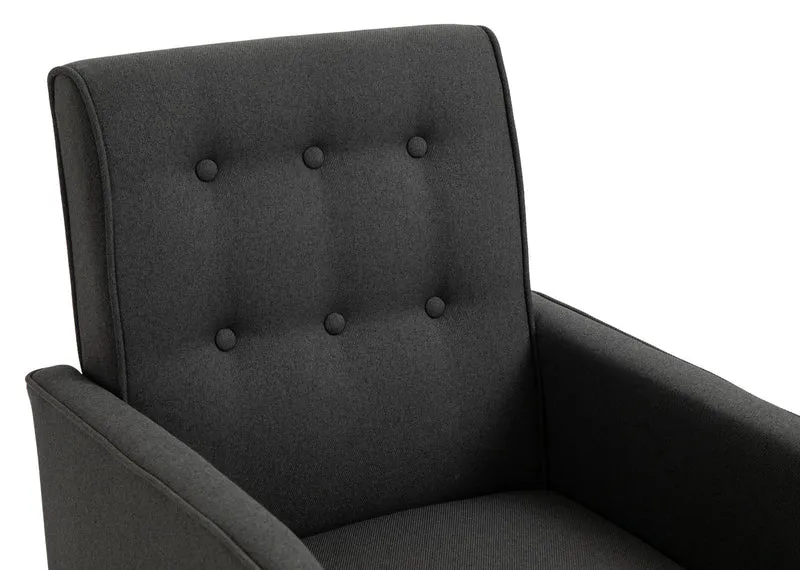 Fauteuil à bascule rocking chair design moderne dossier capitonné en tissu pieds en bois tissu taupe FAL101543