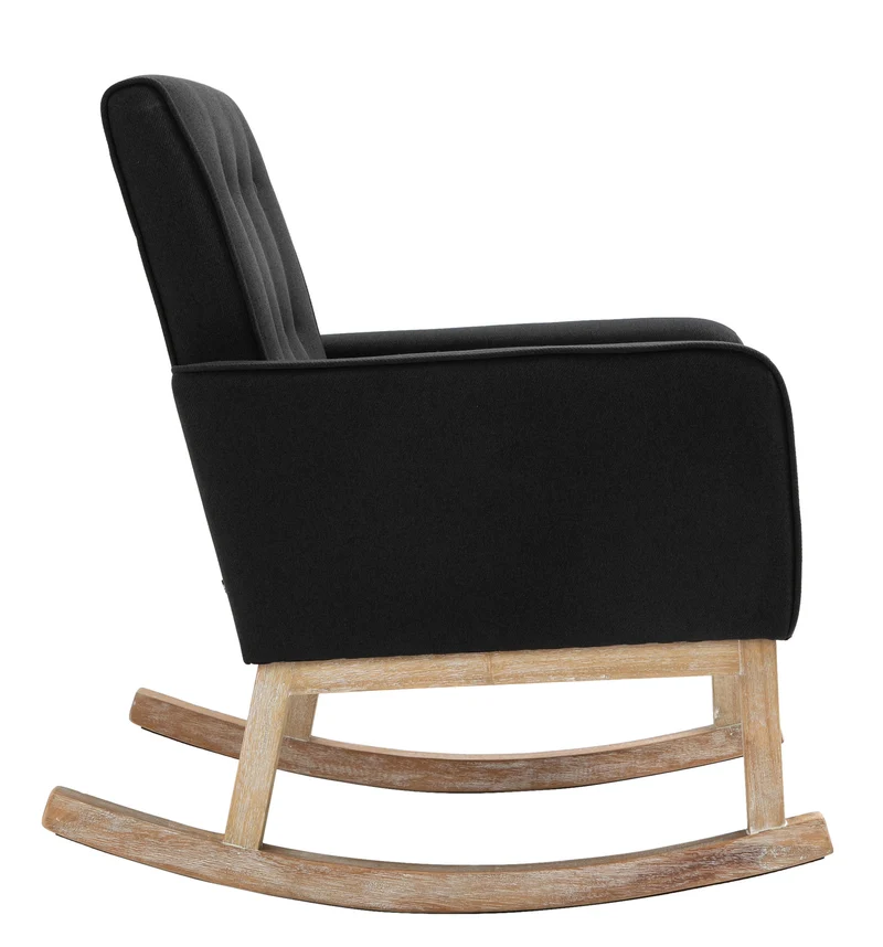Fauteuil à bascule rocking chair design moderne dossier capitonné en tissu pieds en bois tissu noir FAL101541