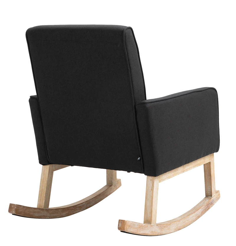 Fauteuil à bascule rocking chair design moderne dossier capitonné en tissu pieds en bois tissu noir FAL101541