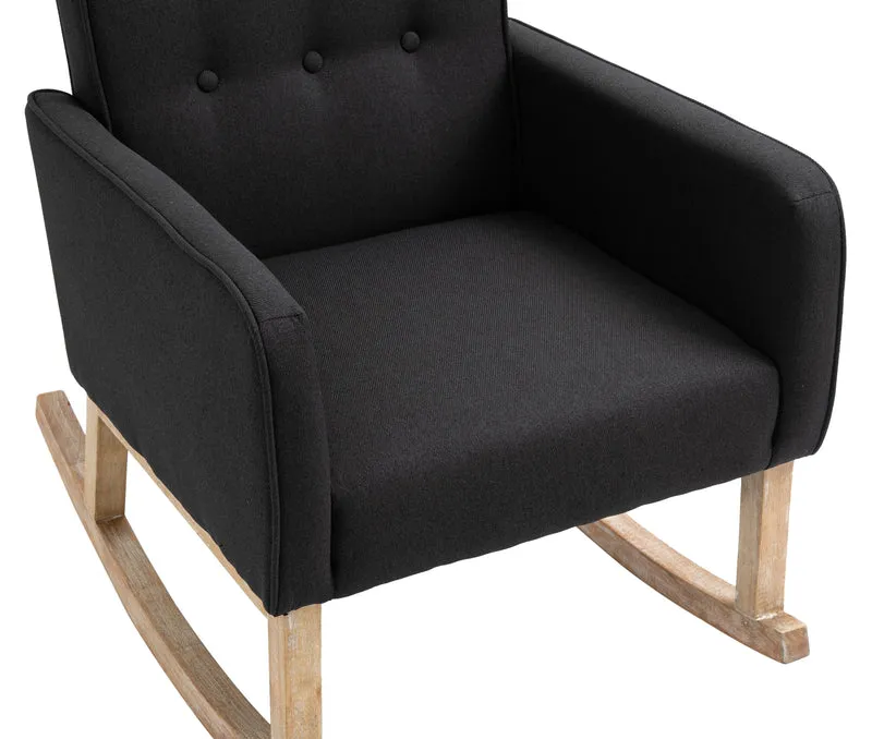 Fauteuil à bascule rocking chair design moderne dossier capitonné en tissu pieds en bois tissu noir FAL101541