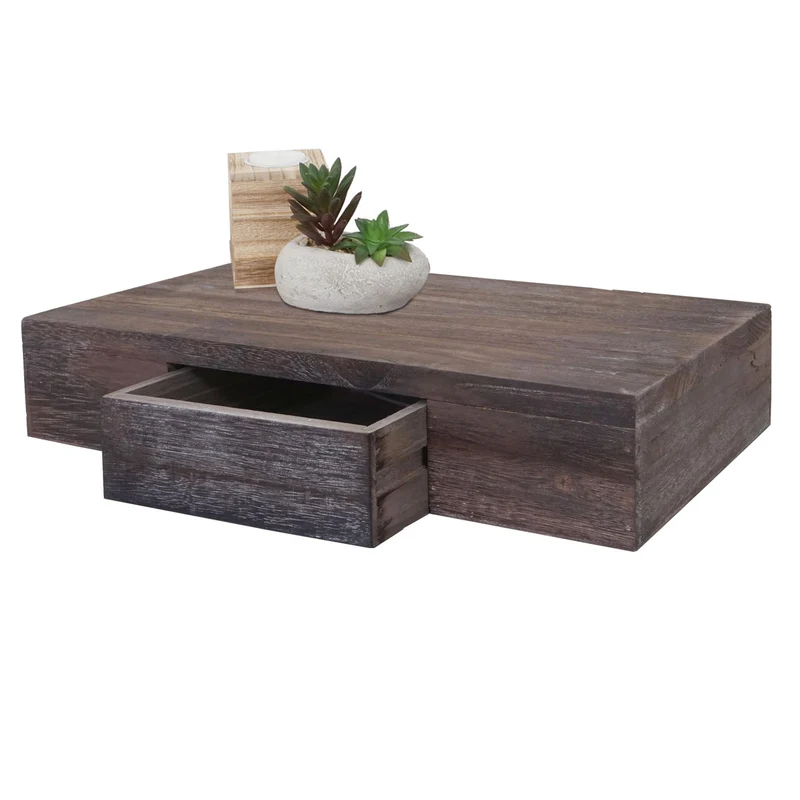 Étagère murale suspendue avec tiroir 40cm marron vieilli vintage 04_0005680