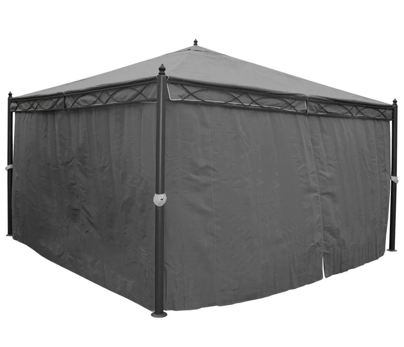 Pergola pavillon gazebo de jardin cadre stable de 7cm avec paroi latérale + moustiquaire gris 4x4m 04_0004091