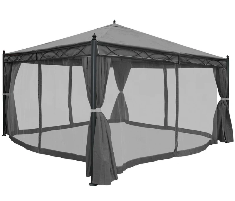 Pergola pavillon gazebo de jardin cadre stable de 7cm avec paroi latérale + moustiquaire gris 4x4m 04_0004091