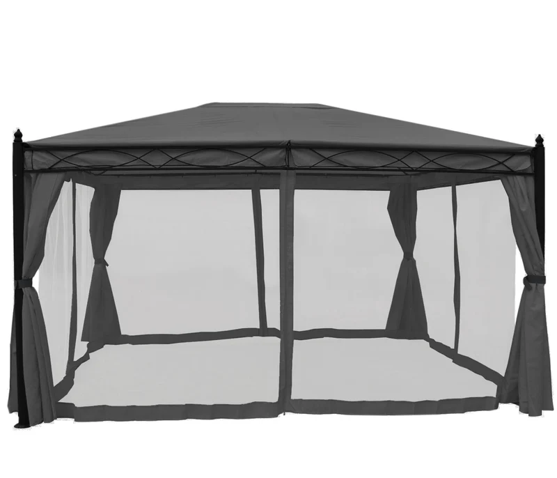 Pergola pavillon gazebo de jardin cadre stable de 7cm avec paroi latérale + moustiquaire gris 4x3m 04_0004090