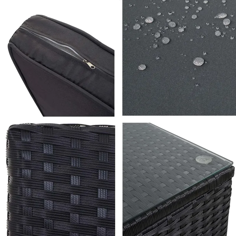 Salon de jardin fauteuil table coffre pouf en poly-rotin pour balcon jardin anthracite coussin gris foncé 04_0003049