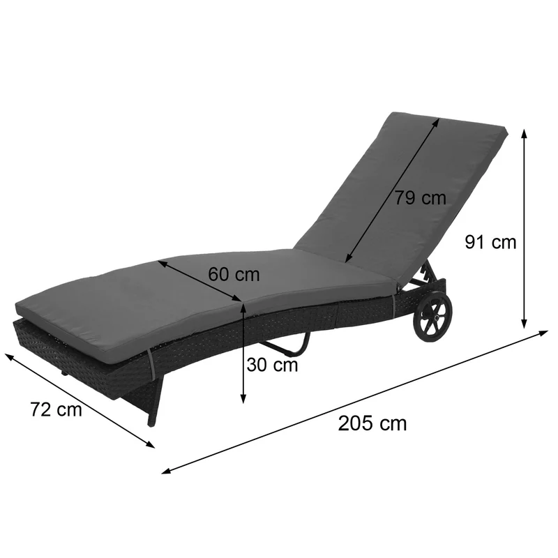 Chaise longue transat bain de soleil pour jardin terrasse en poly-rotin anthracite coussin beige 04_0004934