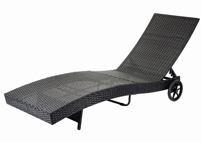 Chaise longue transat bain de soleil pour jardin terrasse en poly-rotin anthracite coussin beige 04_0004934