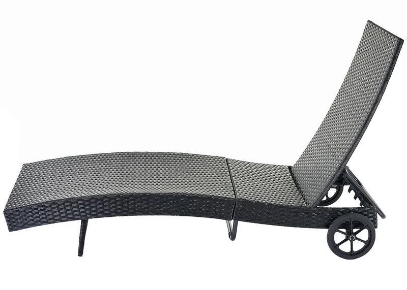 Chaise longue transat bain de soleil pour jardin terrasse en poly-rotin anthracite coussin beige 04_0004934