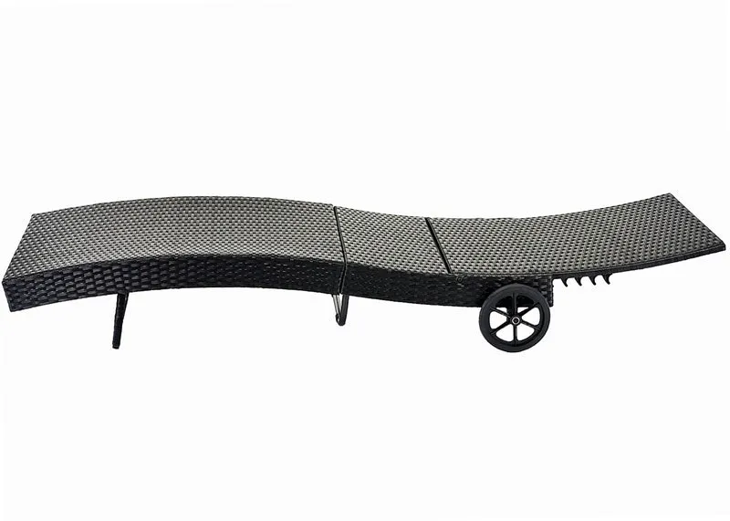Chaise longue transat bain de soleil pour jardin terrasse en poly-rotin anthracite coussin beige 04_0004934